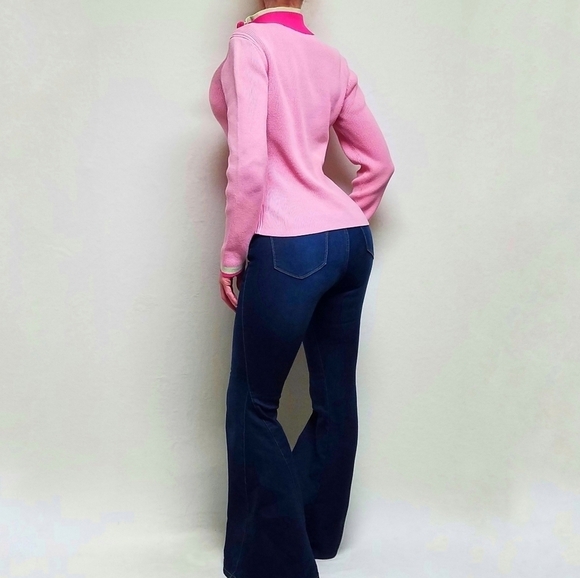 Vintage Retro Y2K Tommy Hilfiger Pastel Neon Pink Green Ribbed Pull-over Sweater - Picture 3 of 16